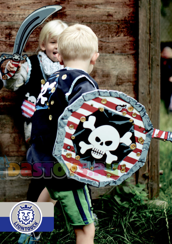 Детский набор пирата 5 предметов (шляпа, жилетка, сабля, щит, повязка на глаз)