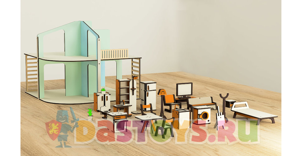 Кукольный домик двухэтажный с мебелью, 603