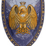 Синий щит с коронованным орлом, вид спереди