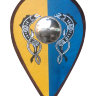 Щит треугольный богатыря сине-желтый с металлическим умбоном
