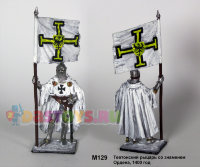 Оловянный солдатик Тевтонский рыцарь со знаменем Ордена, 1400 год