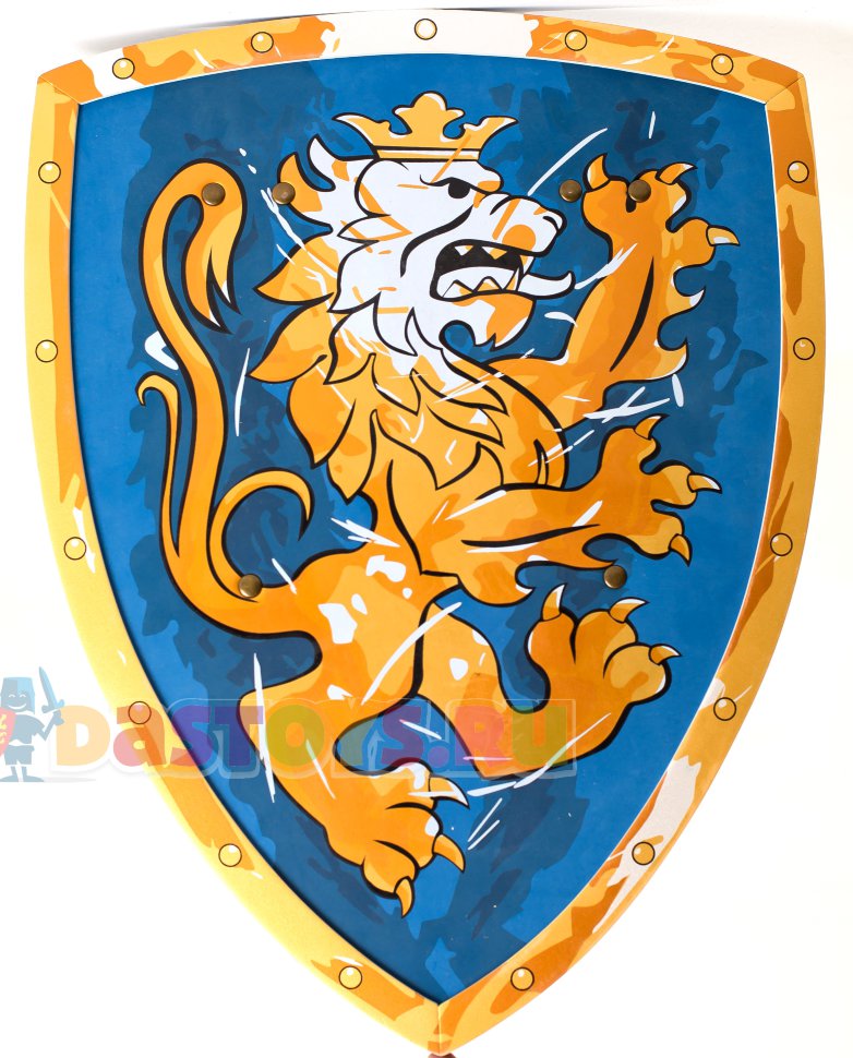 Синяя накидка, корона и щит рыцаря