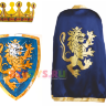 Синяя накидка, корона и щит рыцаря