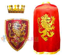 Красная накидка, корона и щит рыцаря