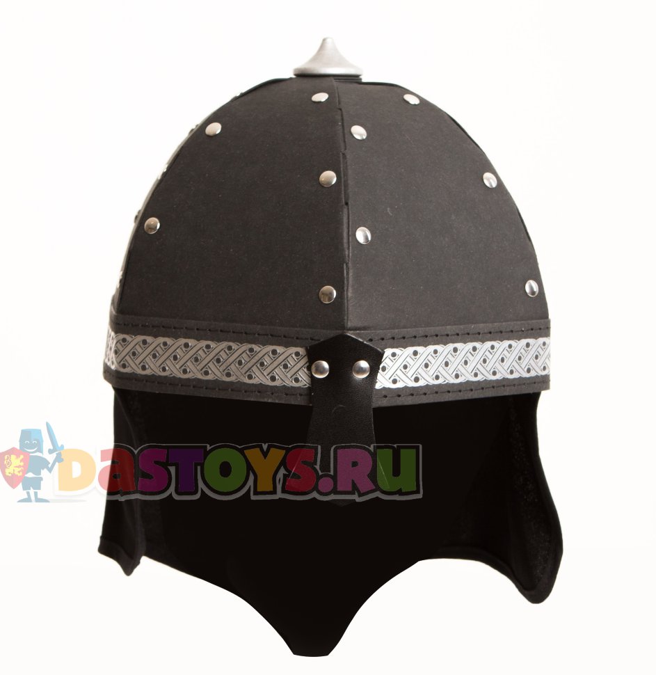 Шлем богатыря черный с заклепками, картон, текстиль