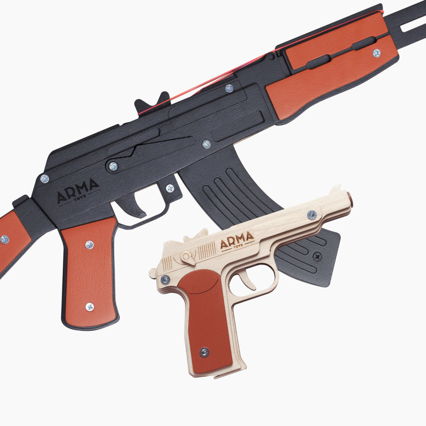 Набор резинкострелов "Военный специалист - 2": автомат черный + пистолет Стечкина АПС