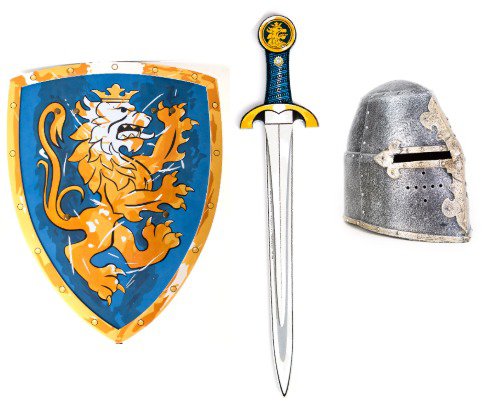 Набор рыцаря детский шлем Топхельм, синие щит и меч со львом