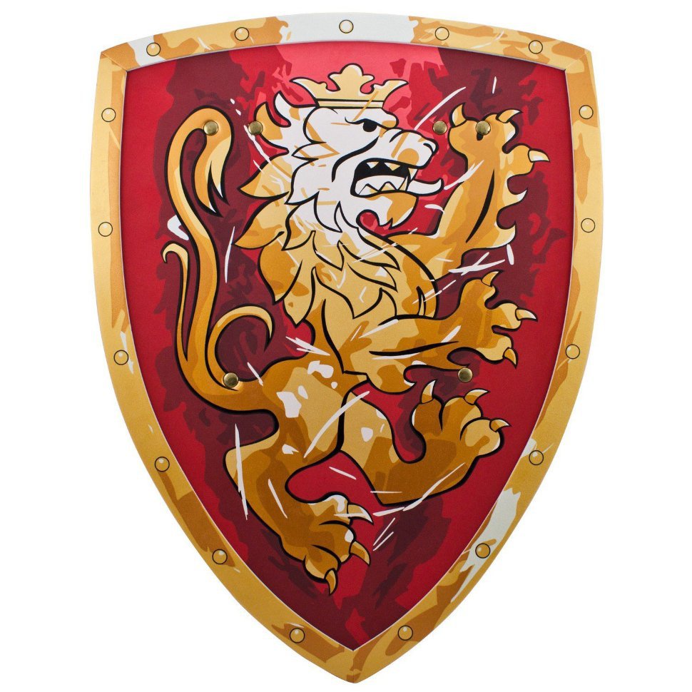Набор рыцаря детский шлем Топхельм, красные щит и меч со львом