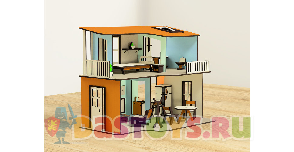Кукольный домик двухэтажный с мебелью, 602