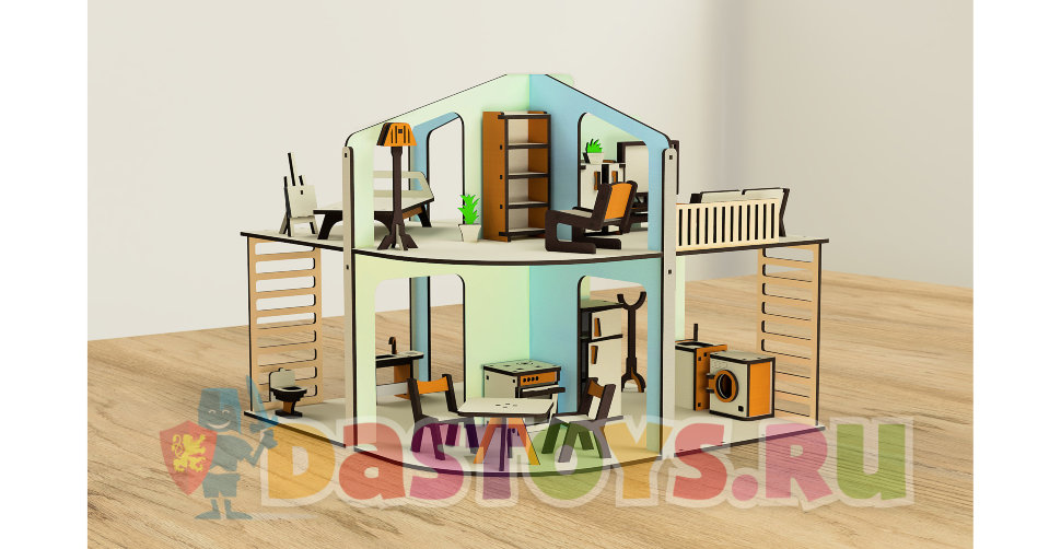 Кукольный домик двухэтажный с мебелью, 603
