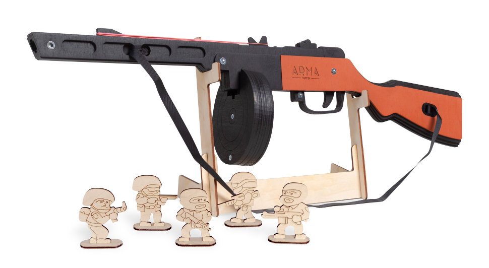 Деревянный макет ППШ ARMA в сборе, стреляющий резинками, 70 см., черный