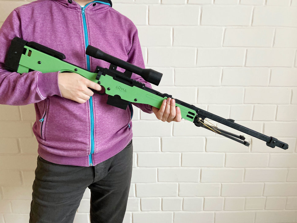 Деревянная модель винтовки AWP в сборе, стреляет резинками, складываются сошки