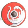 Деревянный круглый щит игрушечный, серый дракон на красном фоне